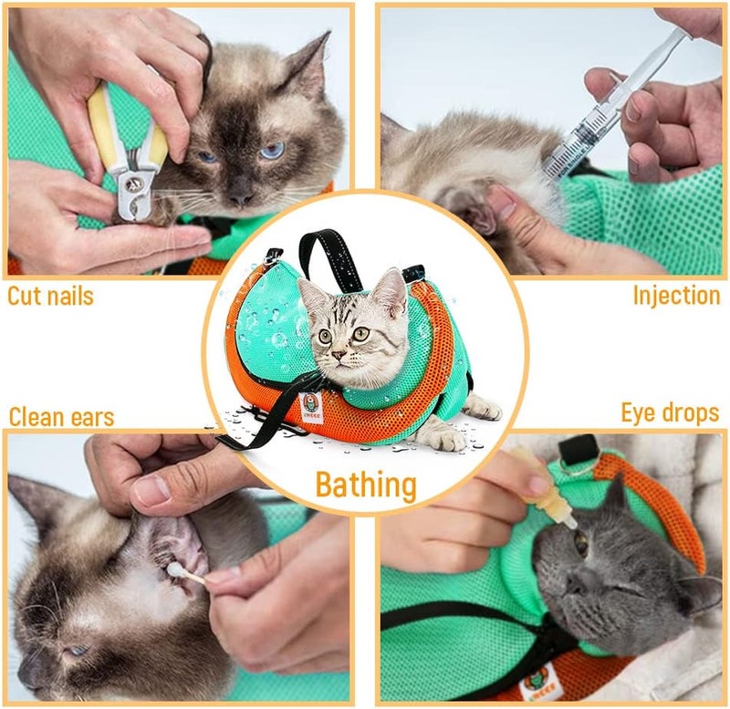 AWOOF Cat Grooming Bag Adjustable Cat Bathing Bag Anti Scratch Bite Restraint Bag Cat Sling Bag Durable Mesh Cat Shower Bag for Small Medium Large Cats Nail Trimming Ear Cleaning Medicine Taking - Image 3